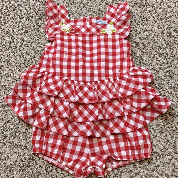 Mayoral Other - NWOT Mayoral Red & White Gingham Tiered Bubble Romper
